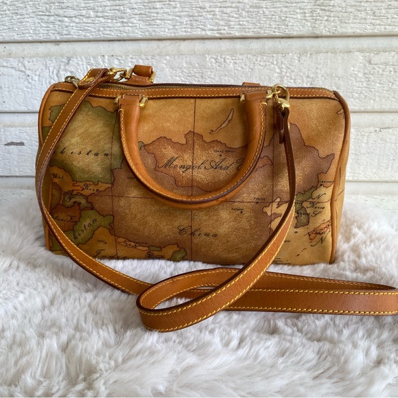 ALVIERO MARTINI 1’ Classe Prima Classe Boston Map Satchel Tote Handbag - Picture 2 of 14